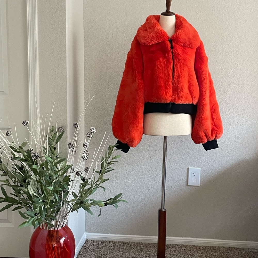 Azalea Wang Orange Faux Fur Jacket